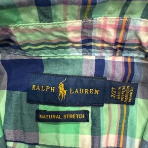 Boys 2T button up plaid shirt. Green.